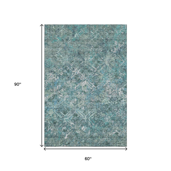 HomeRoots 5' X 8' Sage Gray and Ivory Diamond Area Rug - Stylish, Washable, UV-Protected for Busy Homes! 664430