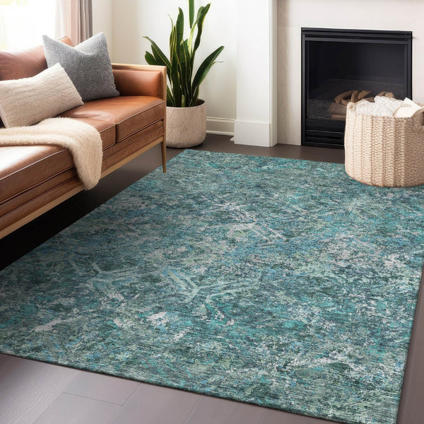 HomeRoots 5' X 8' Sage Gray and Ivory Diamond Area Rug - Stylish, Washable, UV-Protected for Busy Homes! 664430