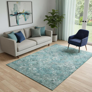 HomeRoots 5' X 8' Sage Gray and Ivory Diamond Area Rug - Stylish, Washable, UV-Protected for Busy Homes! 664430