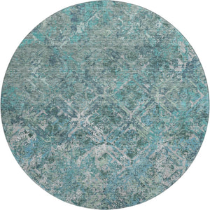 HomeRoots 8' Sage Gray & Ivory Diamond Washable Round Rug - UV Protected, Stain Resistant, Ideal for Busy Homes 664431