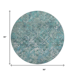 HomeRoots 8' Sage Gray & Ivory Diamond Washable Round Rug - UV Protected, Stain Resistant, Ideal for Busy Homes 664431