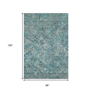 HomeRoots 8' X 10' Sage Gray and Ivory Diamond Area Rug - Washable, UV Protected, Perfect for Busy Spaces! 664432