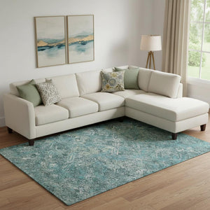 HomeRoots 8' X 10' Sage Gray and Ivory Diamond Area Rug - Washable, UV Protected, Perfect for Busy Spaces! 664432
