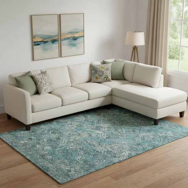 HomeRoots 8' X 10' Sage Gray and Ivory Diamond Area Rug - Washable, UV Protected, Perfect for Busy Spaces! 664432