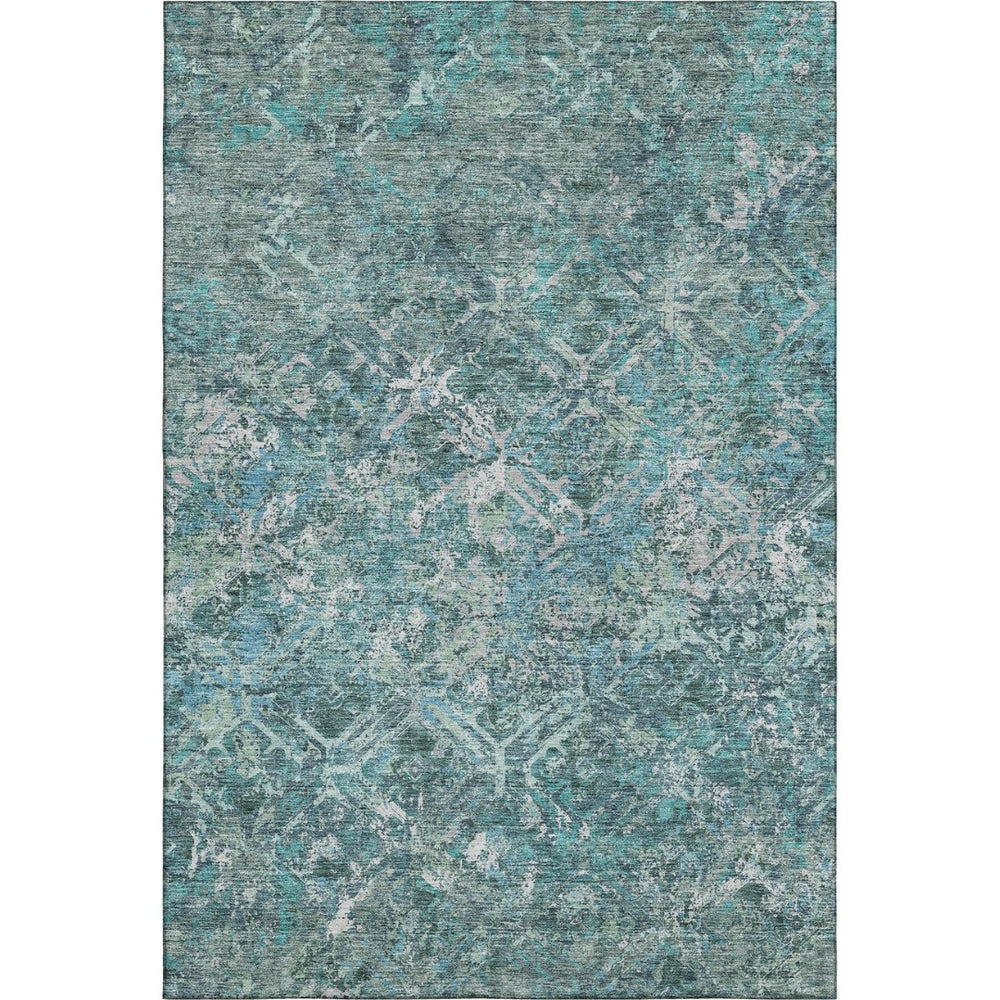 HomeRoots 8' X 10' Sage Gray and Ivory Diamond Area Rug - Washable, UV Protected, Perfect for Busy Spaces! 664432
