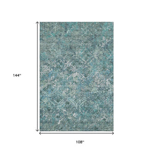 HomeRoots 9' X 12' Stylish Sage Gray & Ivory Diamond Area Rug – Washable, UV Protected, Pet-Friendly Design 664433