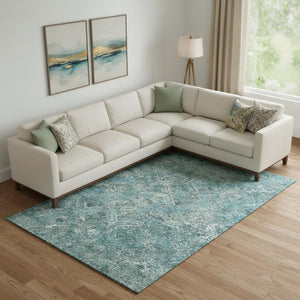 HomeRoots 9' X 12' Stylish Sage Gray & Ivory Diamond Area Rug – Washable, UV Protected, Pet-Friendly Design 664433