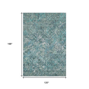 HomeRoots 10' X 14' Sage Gray Diamond Area Rug - Washable, UV-Protected, Stylish & Durable for Every Home 664434