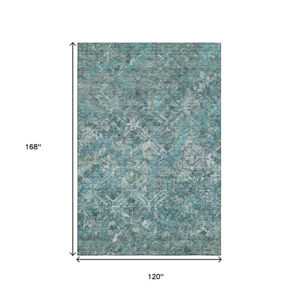 HomeRoots 10' X 14' Sage Gray Diamond Area Rug - Washable, UV-Protected, Stylish & Durable for Every Home 664434
