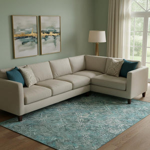 HomeRoots 10' X 14' Sage Gray Diamond Area Rug - Washable, UV-Protected, Stylish & Durable for Every Home 664434