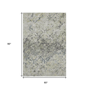 HomeRoots 5' X 8' Silver Gray & Ivory Diamond Area Rug - Stylish, Washable, UV-Protected for Busy Homes! 664436