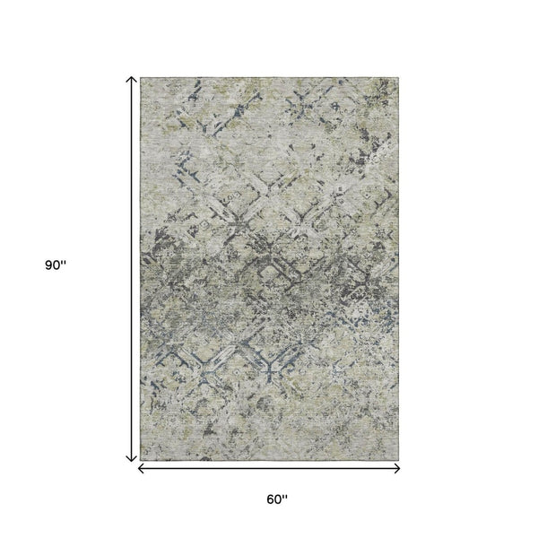 HomeRoots 5' X 8' Silver Gray & Ivory Diamond Area Rug - Stylish, Washable, UV-Protected for Busy Homes! 664436