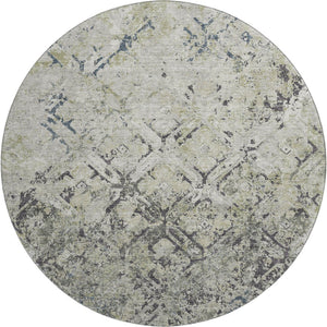 HomeRoots 8' Elegant Silver Gray and Ivory Diamond Round Rug - Washable, UV Protected, Ideal for Busy Homes 664437