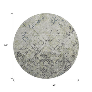 HomeRoots 8' Elegant Silver Gray and Ivory Diamond Round Rug - Washable, UV Protected, Ideal for Busy Homes 664437