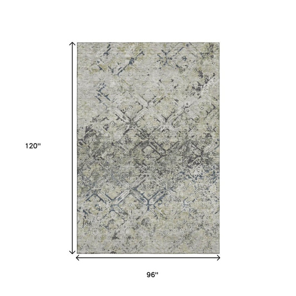 HomeRoots 8' X 10' Stylish Silver Gray & Ivory Diamond Washable Area Rug with UV Protection for Homes 664438