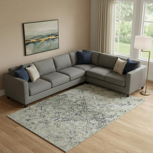 HomeRoots 9' X 12' Stylish Silver Gray & Ivory Diamond Area Rug - Washable, UV Protected, Pet-Friendly Design 664439