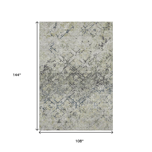 HomeRoots 9' X 12' Stylish Silver Gray & Ivory Diamond Area Rug - Washable, UV Protected, Pet-Friendly Design 664439
