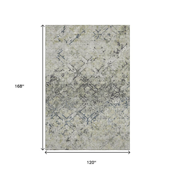 HomeRoots 10' Stylish Silver Gray and Ivory Diamond Washable Area Rug with UV Protection for Busy Homes 664440