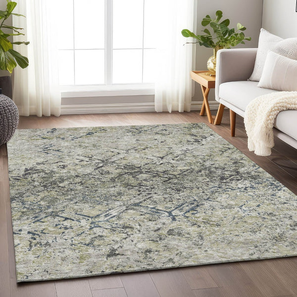HomeRoots 10' Stylish Silver Gray and Ivory Diamond Washable Area Rug with UV Protection for Busy Homes 664440
