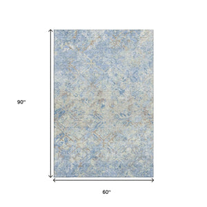 HomeRoots 5' X 8' Stylish Sky Blue, Gray & Ivory Diamond Area Rug - Washable, Stain Resistant & UV Protected! 664442