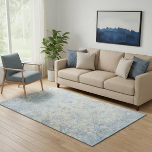 HomeRoots 5' X 8' Stylish Sky Blue, Gray & Ivory Diamond Area Rug - Washable, Stain Resistant & UV Protected! 664442