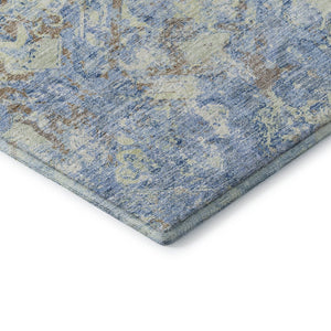 HomeRoots 8' Sky Blue Gray & Ivory Diamond Round Rug - Washable, UV-Protected & Stain-Resistant for Homes! 664443