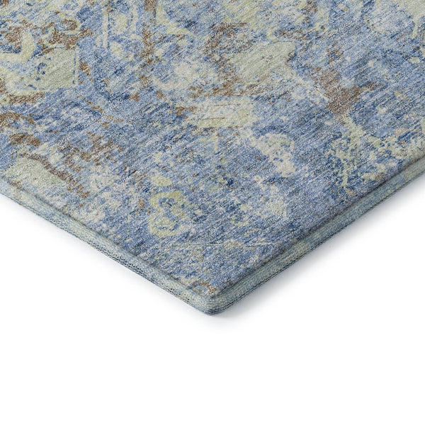 HomeRoots 8' Sky Blue Gray & Ivory Diamond Round Rug - Washable, UV-Protected & Stain-Resistant for Homes! 664443
