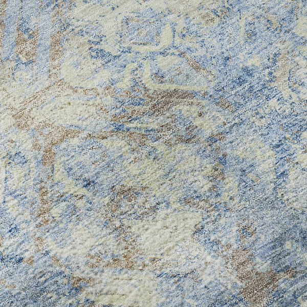 HomeRoots 8' Sky Blue Gray & Ivory Diamond Round Rug - Washable, UV-Protected & Stain-Resistant for Homes! 664443