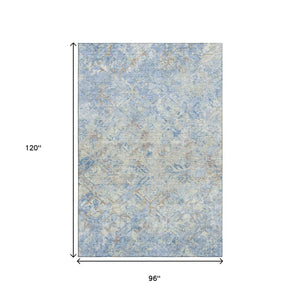 HomeRoots 8' X 10' Sky Blue Gray Ivory Diamond Area Rug - Durable, Stain Resistant, UV Protected for Homes 664444