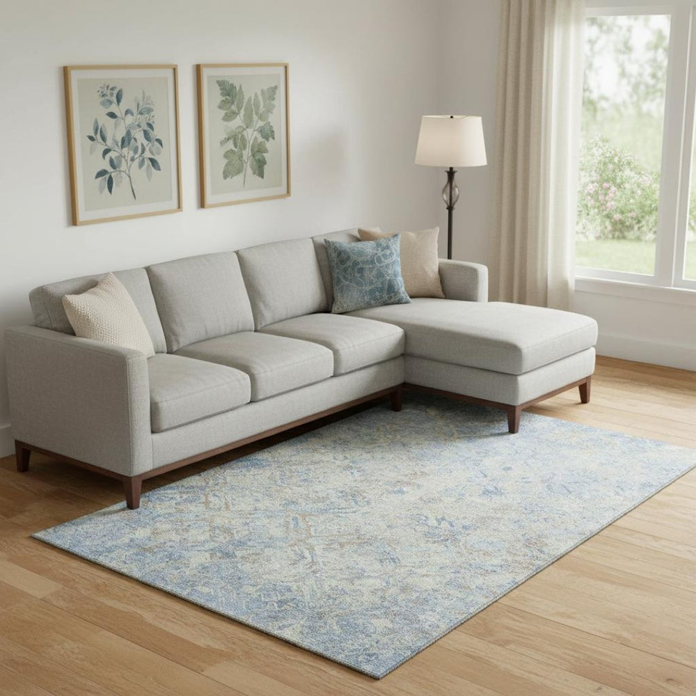 HomeRoots 8' X 10' Sky Blue Gray Ivory Diamond Area Rug - Durable, Stain Resistant, UV Protected for Homes 664444