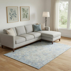 HomeRoots 8' X 10' Sky Blue Gray Ivory Diamond Area Rug - Durable, Stain Resistant, UV Protected for Homes 664444