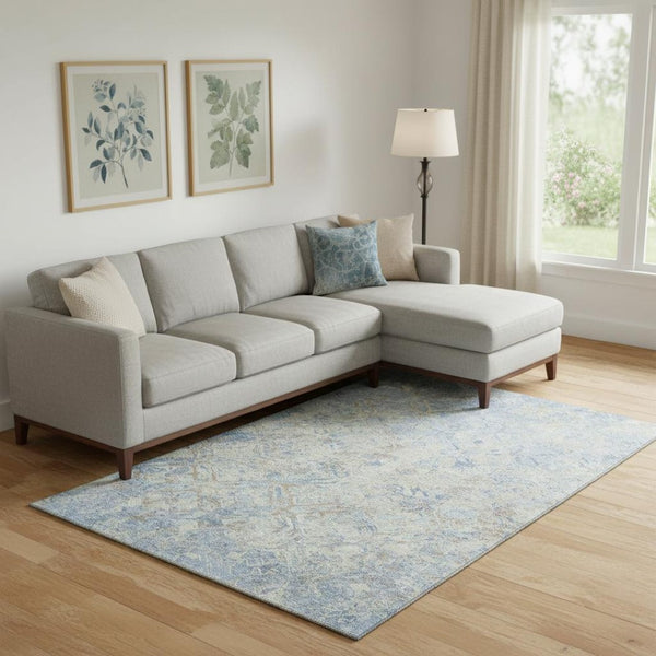 HomeRoots 8' X 10' Sky Blue Gray Ivory Diamond Area Rug - Durable, Stain Resistant, UV Protected for Homes 664444