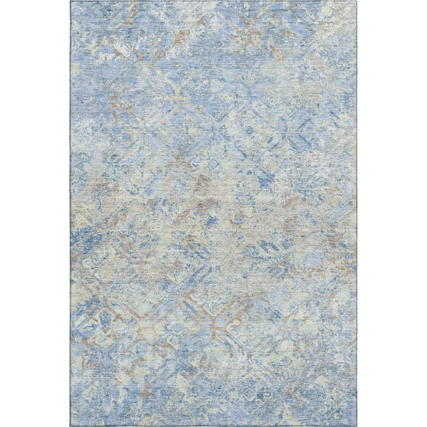 HomeRoots 9' X 12' Stylish Sky Blue Gray Ivory Diamond Area Rug - Washable, UV Protected, & Pet Friendly! 664445