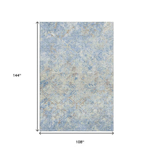 HomeRoots 9' X 12' Stylish Sky Blue Gray Ivory Diamond Area Rug - Washable, UV Protected, & Pet Friendly! 664445