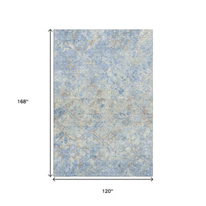 HomeRoots 10' Sky Blue Gray Ivory Diamond Area Rug - Washable, UV Protected, Durable for Busy Homes & Spaces 664446
