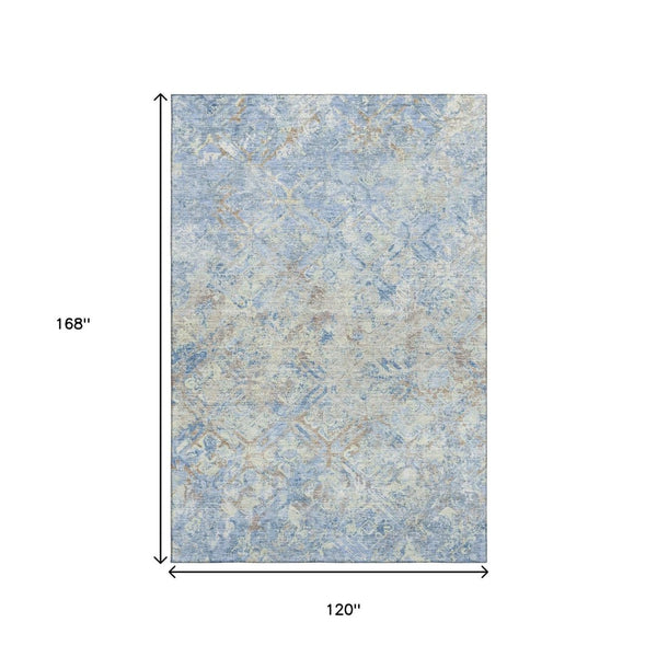 HomeRoots 10' Sky Blue Gray Ivory Diamond Area Rug - Washable, UV Protected, Durable for Busy Homes & Spaces 664446