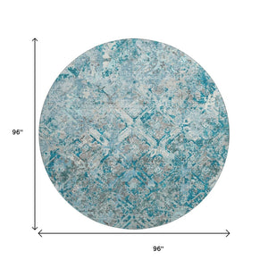 HomeRoots 8' Stylish Teal Gray & Ivory Diamond Washable Rug – Durable, UV Protected for Active Homes & Patios 664449