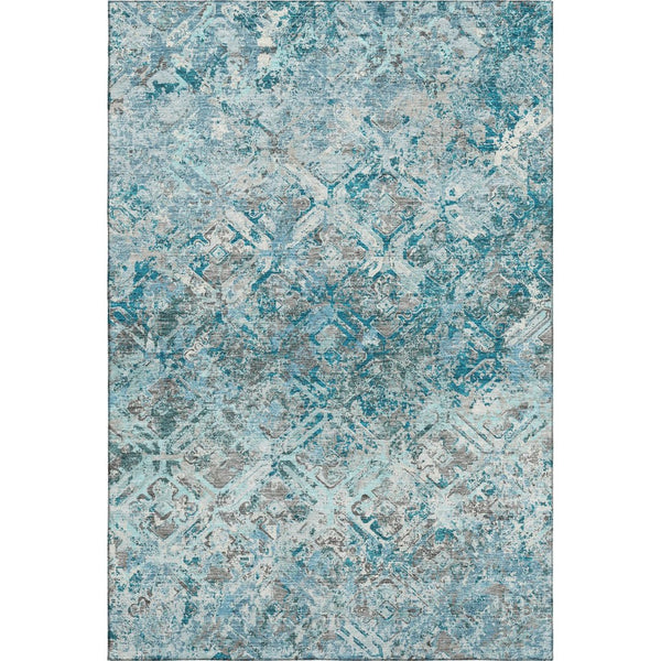 HomeRoots 9' X 12' Teal Gray Ivory Diamond Washable Area Rug - Durable, Stylish, UV Protected for High-Traffic Spaces 664451