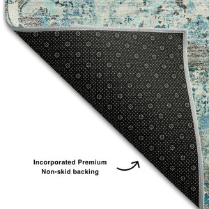 HomeRoots 9' X 12' Teal Gray Ivory Diamond Washable Area Rug - Durable, Stylish, UV Protected for High-Traffic Spaces 664451