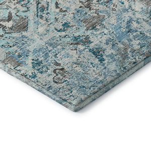 HomeRoots 9' X 12' Teal Gray Ivory Diamond Washable Area Rug - Durable, Stylish, UV Protected for High-Traffic Spaces 664451