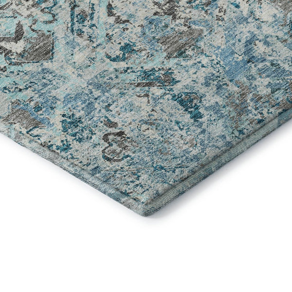 HomeRoots 9' X 12' Teal Gray Ivory Diamond Washable Area Rug - Durable, Stylish, UV Protected for High-Traffic Spaces 664451