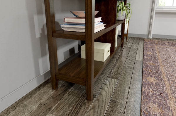 English Elm Wood Open Shelf Bookcase Walnut Finish Mid Century Modern Low Profile Living Room Chestnut B2751P436406
