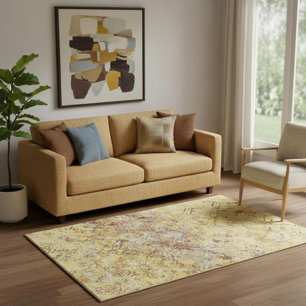 HomeRoots 5' X 8' Wheat Gold and Gray Diamond Area Rug – Stylish, Washable, UV-Protected for Family Living 664454