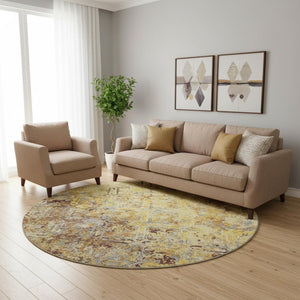 HomeRoots 8' Wheat Gold and Gray Diamond Washable Round Rug - Durable, Stylish & Easy-Care for Busy Homes! 664455