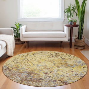HomeRoots 8' Wheat Gold and Gray Diamond Washable Round Rug - Durable, Stylish & Easy-Care for Busy Homes! 664455
