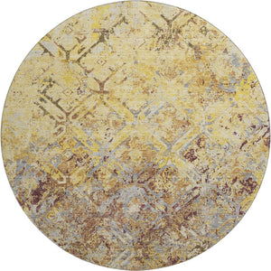 HomeRoots 8' Wheat Gold and Gray Diamond Washable Round Rug - Durable, Stylish & Easy-Care for Busy Homes! 664455
