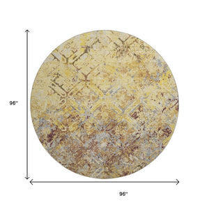 HomeRoots 8' Wheat Gold and Gray Diamond Washable Round Rug - Durable, Stylish & Easy-Care for Busy Homes! 664455