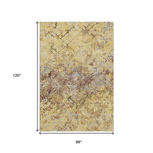 HomeRoots 8' X 10' Wheat Gold and Gray Diamond Area Rug - Washable, UV-Protected, Pet-Friendly Design for Style 664456