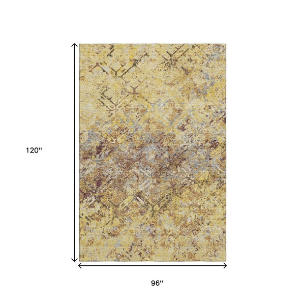 HomeRoots 8' X 10' Wheat Gold and Gray Diamond Area Rug - Washable, UV-Protected, Pet-Friendly Design for Style 664456