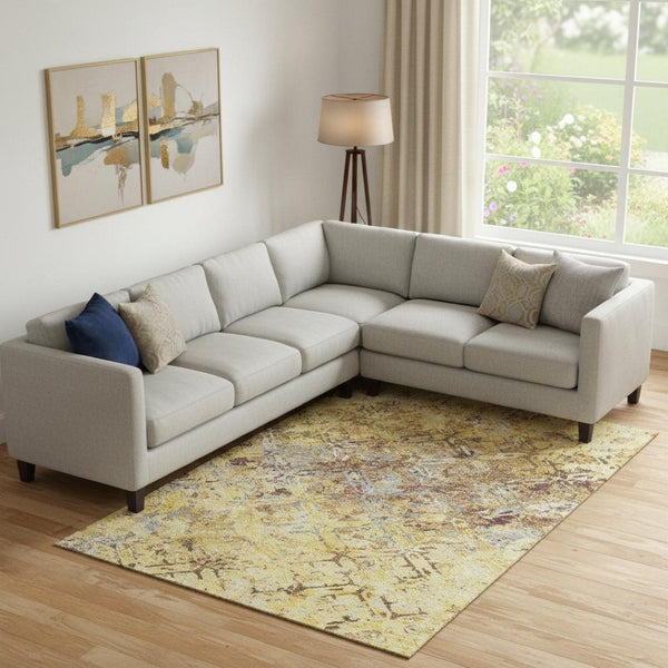 HomeRoots 8' X 10' Wheat Gold and Gray Diamond Area Rug - Washable, UV-Protected, Pet-Friendly Design for Style 664456